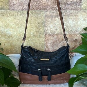 Stone & Co Leather Hobo Shoulder Multi-Compartment Color-Block Tan/Black Bag
